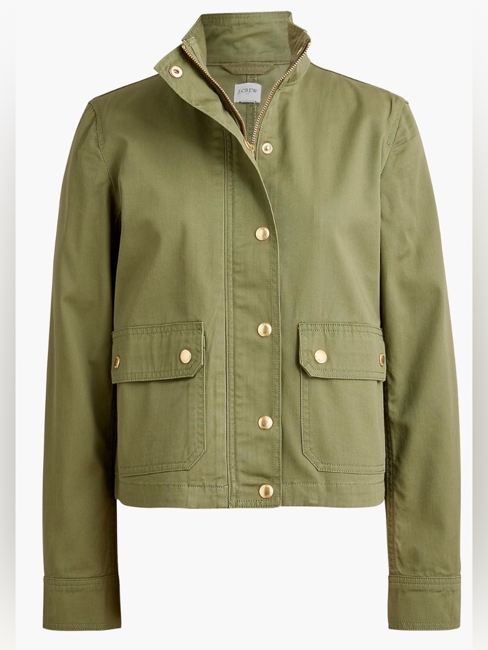 J. Crew Olive Utility Jacket with Gold-Tone Snaps